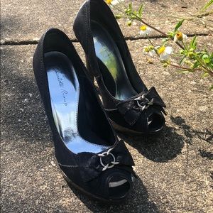 Charlotte Russe black satin bow heel